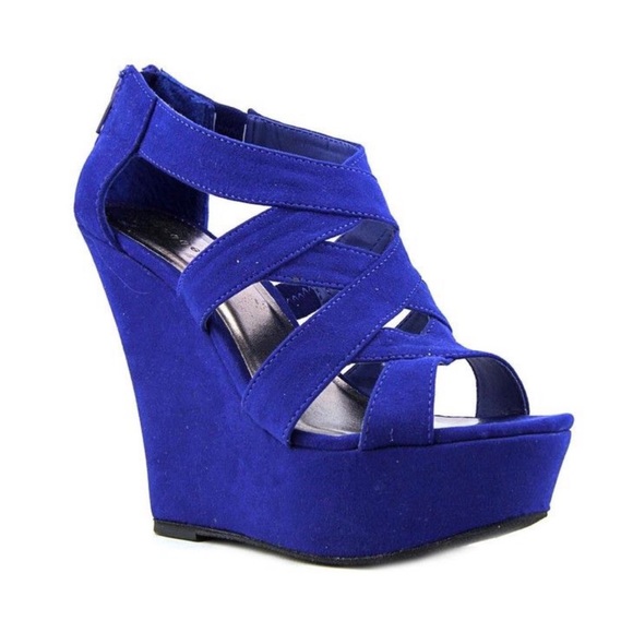 Madden Girl Shoes - MADDEN GIRL Blue Suede Wikke Platform Wedge Sandal